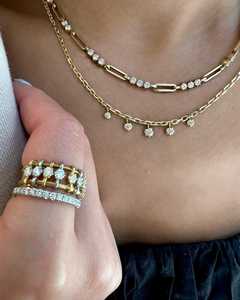 14k 18K <b>Solid</b> Gold Diamond Paperclip Chain <b>Necklace</b> Round Brilliant Cluster Station Link Geometric Layering Choker Luxury Fine - Product Image 6
