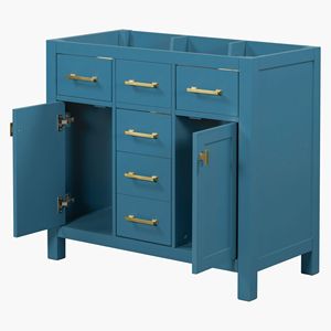 Moderno 36 'freestanding singolo bagno vanità con 4 cassetti 2 armadi struttura in legno massello lavello blu-unico bagno vanità - Product Image 3