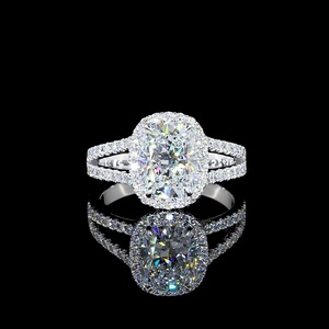 2 CT IGI Certified Cushion Cut Diamond <b>Ring</b> Micro Pave <b>Split</b> Shank Halo Engagement <b>Ring</b> 18K White Gold Fine Jewelry - Product Image 1