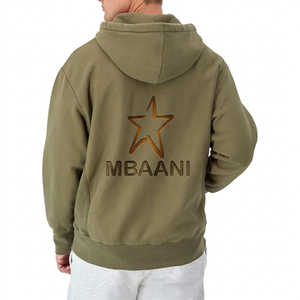 เสื้อฮู้ดซิปผู้ชายสีเขียวมะกอกทรงปกติ สวมใส่สบายสำหรับฤดูใบไม้ร่วง ดีไซน์กระเป๋าโลโก้รูปดาว ผลิตจากผ้าฟลีซ - Product Image 2