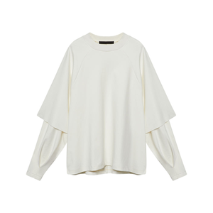 เสื้อยืดคอกลมโอเวอร์ไซส์สีพื้นผ้าฝ้าย 100% พิมพ์ลายได้ตามสั่ง แขนยาวสองชั้นสำหรับผู้ชาย - Product Image 2