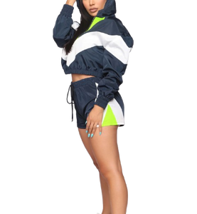 เซ็ตกางเกงขาสั้นและแจ็กเก็ต2ชิ้นของผู้หญิงชุดเสื้อกันลมกางเกงขาสั้นระบายอากาศไซส์ใหญ่พิเศษ - Product Image 4