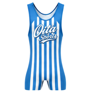 Combinaison de lutte sublimée rayée bleu roi et blanc pour hommes, en polyester léger, uniforme de lutte athlétique pour l'entraînement et la performance - Product Image 2