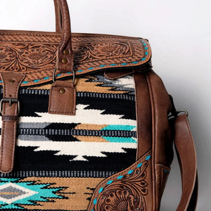 Duffel de cuero occidental Duffel de cuero genuino Aztec Southwest Weekender Duffle Weekender Duffel de viaje Duffel de cuero - Product Image 5