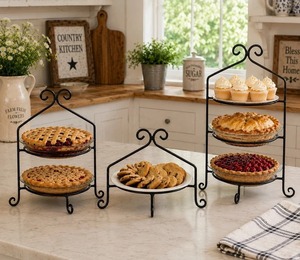 Vintage Three Tier Metal Storage <b>Rack</b> Standing Dish Organizer with Handle for Kitchen Tableware Decorative Black <b>Plate</b> <b>Rack</b> - Product Image 4
