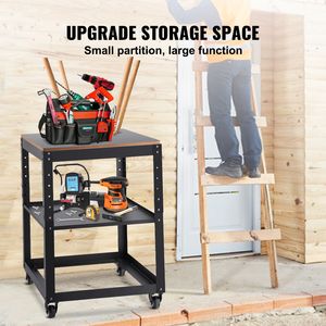 Supporto per Pialla a Tre Livelli Regolabili in Altezza, Capacità 45 kg, con 4 Ruote Stabili per Carichi Pesanti, Tavolo di Stoccaggio - Product Image 2