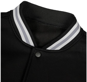 Veste de baseball noire pour homme, couleur unie, col rabattu, coupe classique, veste bomber décontractée, matière polyester, vêtements d'automne - Product Image 4