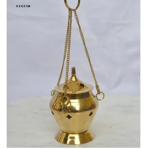 Brûleur d'encens mural traditionnel en métal antique Degchi Dhoop Dani Pot, décoratif pour la Pooja et la décoration murale des temples - Product Image 4