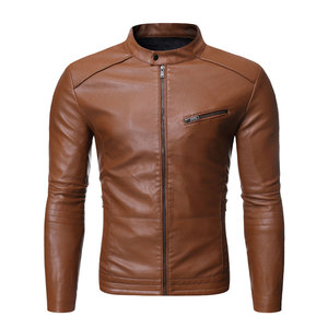 Vestes en cuir décontractées pour hommes, nouvelle collection, prix abordable, col montant, fermeture éclair sur le devant, couleurs personnalisables, imperméables, écologiques - Product Image 3