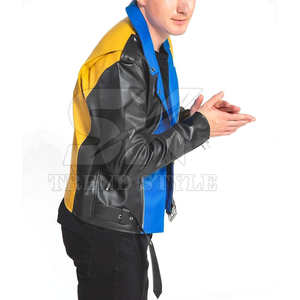 Chaqueta de Cuero para Motociclista, Negra, para Hombre, Multicolor, de un Solo Tono, con Diseño de Paneles Modernos, Chaqueta de Cuero Premium - Product Image 5