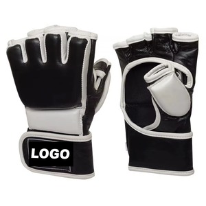 Custom Logo Black MMA Gloves White Piping Grappling Mitts Professional Martial Arts Sparring Training <b>Open</b> Palm Boxing Gloves - Product Image 1