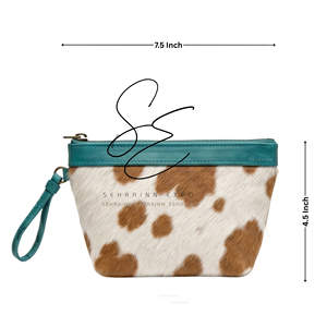 Genuine Leather Hair On Hide <b>Wristlet</b> Clutch Mini Handmade Western Zipper Pouch Unisex Travel Pouch for small essentials - Product Image 3