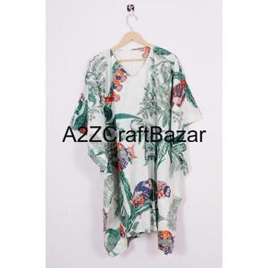 Kaftán Corto Hecho a Mano en India con Estampado Floral, Ecológico, Lavable, Ropa de Dormir Natural, Kimono, Vestido, Cubrebaño Corto para la Playa - Product Image 6