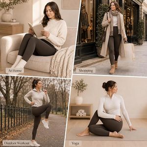 Leggings noirs taille haute pour femmes, coupe ajustée, tricotés en coton et élasthanne, couleur unie, respirants, longueur intégrale, pour l'hiver et le quotidien - Product Image 6