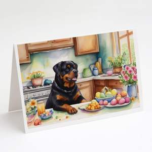 Whimsical Easter Rottweiler Decor Pack de 8 A7 Tamaño 5x7 Tarjetas de notas en blanco con sobres para fines de felicitación - Product Image 1