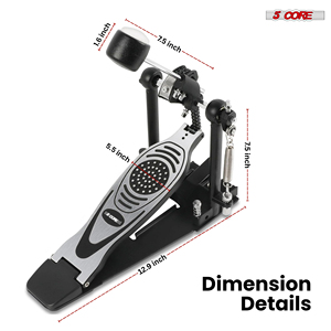 Pedal de bombo metálico de 5 núcleos con cabezal de fieltro ajustable, doble cadena y pedal de pie de alta resistencia - Product Image 2