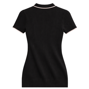 <b>Women</b>’s Ribbed Knit <b>Henley</b> <b>Top</b> Short Sleeve Button Polo Collar Slim Fit Casual Elegant Summer Sweater Blouse - Product Image 2