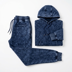 Conjunto Deportivo SUQAINA Unisex, Corte Regular, Azul, Lavado Ácido, Algodón Sólido, Casual, con Cordón Ajustable, Manga Larga, Bolsillos Laterales, Otoño - Product Image 4