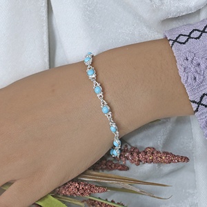 Bracelet ajustable en argent sterling avec turquoise naturelle, fermoir à bascule, serti clos, pierre précieuse ronde, fabricant de bijoux fins - Product Image 2
