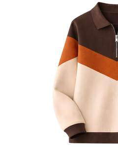 เสื้อสเวตเชิ้ตผู้หญิงแบบคอซิป ¼ ซิป สีน้ำตาล ส้ม เบจ ตัดต่อสี ผ้าฟลีซ ทรงหลวม สวมใส่สบาย อุ่นเหมาะสำหรับฤดูหนาว เนื้อผ้านุ่ม - Product Image 3