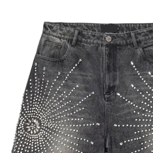 Pantalones Cortos de Mezclilla Casuales de Alta Calidad 100% Algodón para Hombre, Ligeros, Transpirables, con Cierre de Cordón y Pedrería, Ideales para el Verano y el Ejercicio - Product Image 3