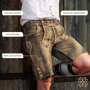 Pantalones de Cuero Bordados de Estilo Antiguo para Hombre, Talla Grande |   Pantalones Cortos de Cuero Bávaro con Aspecto Antiguo |   Disfraz Hecho a Mano para el Oktoberfest - Product Image 4