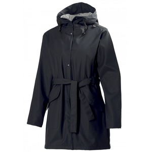Gabardina con capucha para mujer, longitud midi, manga larga, impermeable, color liso - Product Image 1