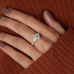 Marquise Cut Engagement <b>Ring</b> With Round Side Stones In Solid Yellow Gold Vintage Cluster <b>Diamond</b> Solitaire <b>Ring</b> Unique Jewelry - Product Image 3