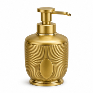 Dispensador de Jabón Metálico Dorado con Bomba, Botella de Loción Vintage con Textura Acanalada Grabada, para Decoración de Baños de Hotel y Comerciales - Product Image 1