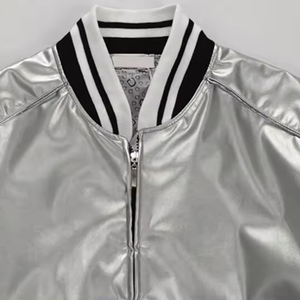 Men's <b>Silver</b> Woolen Varsity <b>Jacket</b> Casual Covered Button Closure Front Solid Color Regular Fit Winter Wear Stylish - Product Image 4