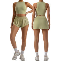 Ensemble de yoga 3 pièces pour femme, anti-rides, séchage rapide, respirant, avec short taille mi-haute et haut à col rond, personnalisable pour la gym