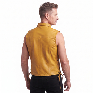 Chaleco de Cuero para Hombre, Sin Mangas, Estilo Motero, con Botones, Chaleco de Cuero Genuino para Motocicleta - Product Image 2