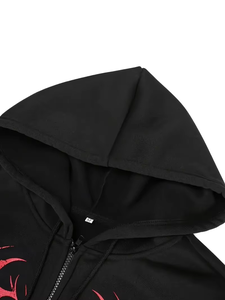 Sweat-shirt à capuche zippé noir gothique avec imprimé flamme rouge, coupe classique pour homme, en molleton French Terry, idéal pour l'automne - Product Image 3