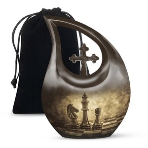 Urna Conmemorativa de Cremación con Forma de Lágrima y Águila en Atardecer para Cenizas Humanas, Urna Funeraria con Cruz y Bolsa de Terciopelo Gratis - Product Image 5