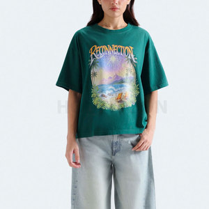 T-shirt en coton coupe ajustée à manches courtes, haut basique décontracté pour femme, en coton épais - Product Image 3