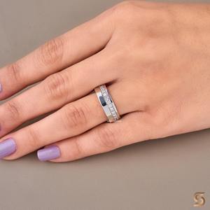 Anillo de Boda de Media Eternidad con Moissanita en Plata 925, 0.46 CT |   Anillo de Boda Unisex |   Anillo de Diamantes Moderno - Product Image 1