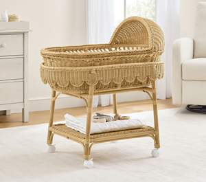 Cesta de mimbre premium tejida a mano con forma de concha para bebé, con colchón suave – Cesta natural para guardería - Product Image 5