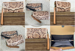 Nouvelle Pochette à Main en Cuir de Vachette Fait Main de Qualité Supérieure, Motif Tournesol Élégant avec Multiples Emplacements pour Cartes pour Femmes - Product Image 3