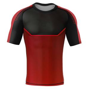 MRI Made Custom Mens Red Black Color Blocked Short Sleeve Rash Guard Quick Dry <b>Compression</b> <b>Shirt</b> for Gym and Sports with OEM - Product Image 1