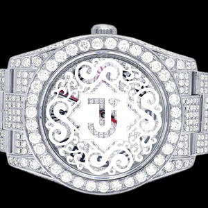 Montre personnalisée avec cadran en quartz serti de diamants Moissanite VVS, cadran analogique entièrement blanc, montre de luxe pour homme - Product Image 2