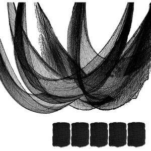 Set di 5 Decorazioni Spaventose per Halloween, Tessuto in Garza Nera per Interni ed Esterni, Tappeto in Garza per Halloween Spettrale - Product Image 1