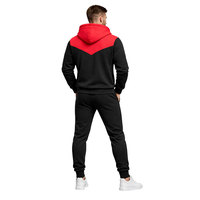 Ensemble de survêtement pour homme imprimé sur mesure, rouge et noir contrasté, sweat à capuche en polaire et pantalon de jogging, tenue de sport, entraînement physique, course à pied