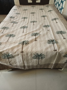 Couvre-lit Bohème Imprimé Floral et Oiseaux, Style Moderne, Toutes Saisons, en Coton Patchwork Fait Main, Unisexe, Blanc et Bleu Rajasthan, pour la Maison - Product Image 1