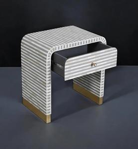 Mesa de Cajones con Incrustaciones de Hueso de ILAHI, Diseño Moderno con Detalles de Ágata, Almacenamiento de Tres Niveles, Mueble Portátil para el Hogar - Product Image 1