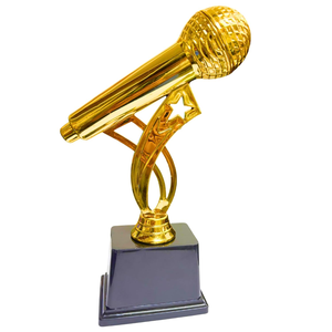 Trofeo de Micrófono Dorado, Fibra Metálica, 9.5 Pulgadas, Base Negra, Reconocimiento al Cantante, Premio al Mejor Cantante - Product Image 2