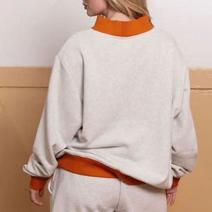 OEM Custom Logo 100% Cotton Mock Neck Sweatshirts Women Winter Streetwear <b>Lightweight</b> Drop Shoulder Oversized Solid - Product Image 3