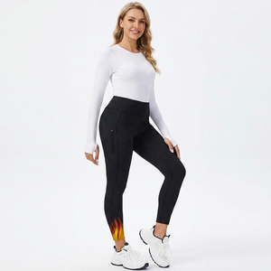 <b>High</b> <b>Waist</b> <b>Black</b> Solid Yoga <b>Leggings</b> Quick Dry Breathable Eco-Friendly Four-Way Stretch Elastic <b>Waist</b> Zipper Pockets - Product Image 3