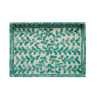 Bandeja Rectangular de Lujo con Incrustaciones de Madreperla Verde Floral para Decoración del Hogar y Regalos