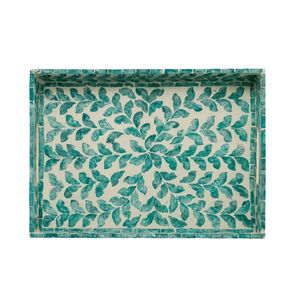 Plateau de service rectangulaire de luxe en nacre verte incrustée de fleurs, idéal pour la décoration élégante de la maison et les cadeaux (vente en gros) - Product Image 2