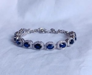 Natural Blue Sapphire Charm <b>Bracelet</b> Sterling Silver White Gold Plated Luxury Wedding September Birthstone Jewelry - Product Image 3